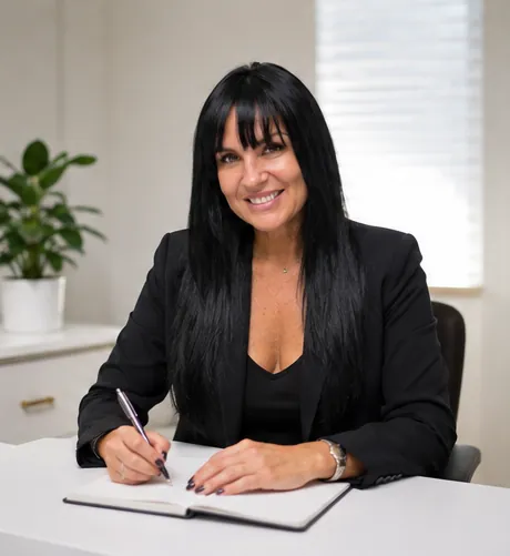 Yulie Nibot tomando notas en su escritorio